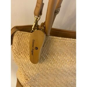 Aigner Etienne 12x16" natural shoulder bag flip flop tassel